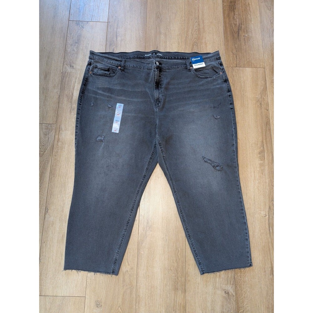 NWT Old Navy Jeans Mid Rise Boyfriend Ankle Gray Distressed Raw Hem Plus Size 26
